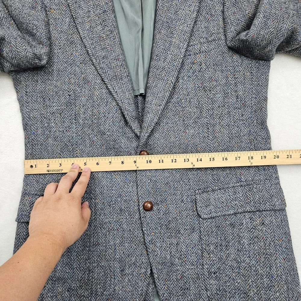 Club Room Harris Tweed Blazer Mens 40R Blue Gray Herringbone Wool Sport Coat Ivy